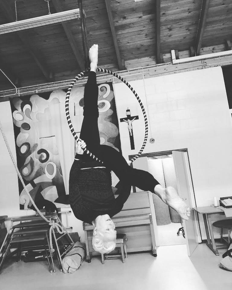 Nicky Kenward may be a pension but that hasn't stopped her from trying aerial hoop